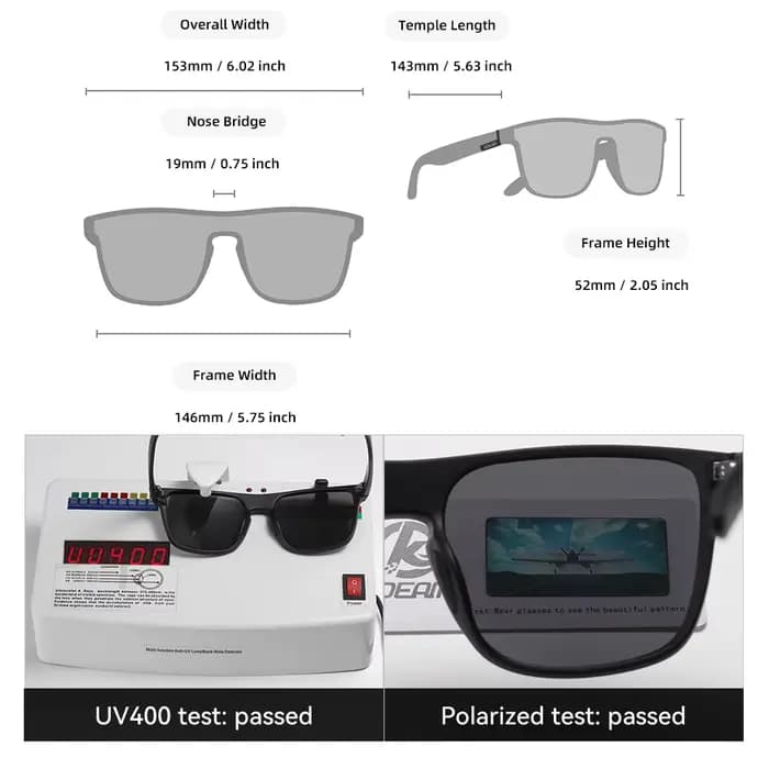 Lunettes de soleil polarisées pour homme KDEAM XL, surdimensionnées, monobloc, finition brossée, lar
