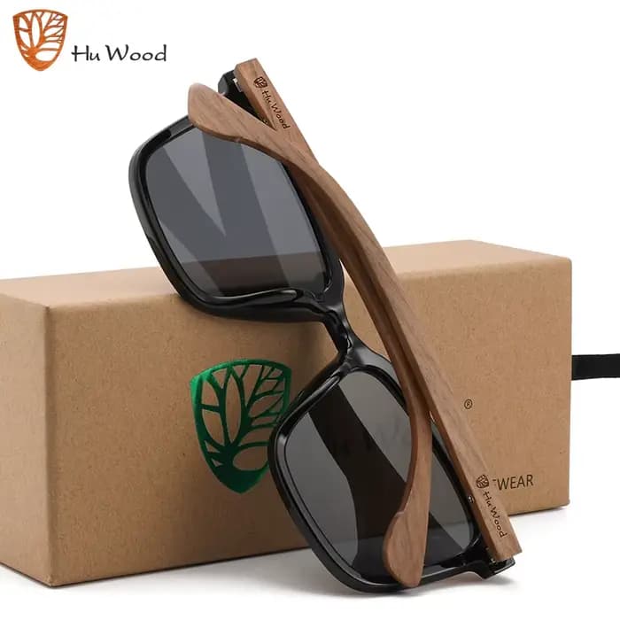 Hu bois carré hommes femmes lunettes de soleil polarisées lunettes de soleil lentilles bleues jambes