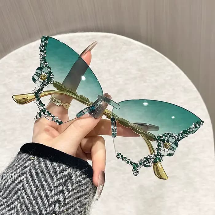 Lunettes de soleil papillon œil de chat lunettes de soleil sans monture populaires femmes hommes nua