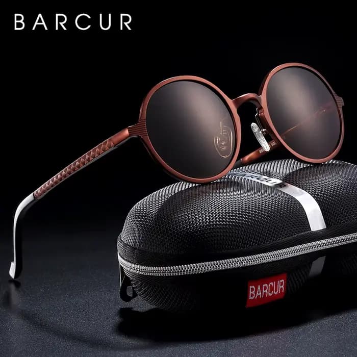 BARCUR Design lunettes de soleil rondes polarisées pour hommes lunettes noires chaudes mâle ultralég