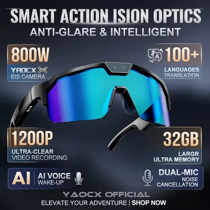 Lunettes de cyclisme intelligentes avec caméra HD 3000W, reconnaissance d'image intelligente 800W, a