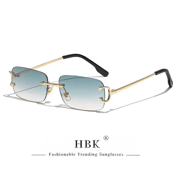 HBK-Petites lunettes de soleil rétro sans monture pour hommes et femmes, rectangulaires en métal, mo