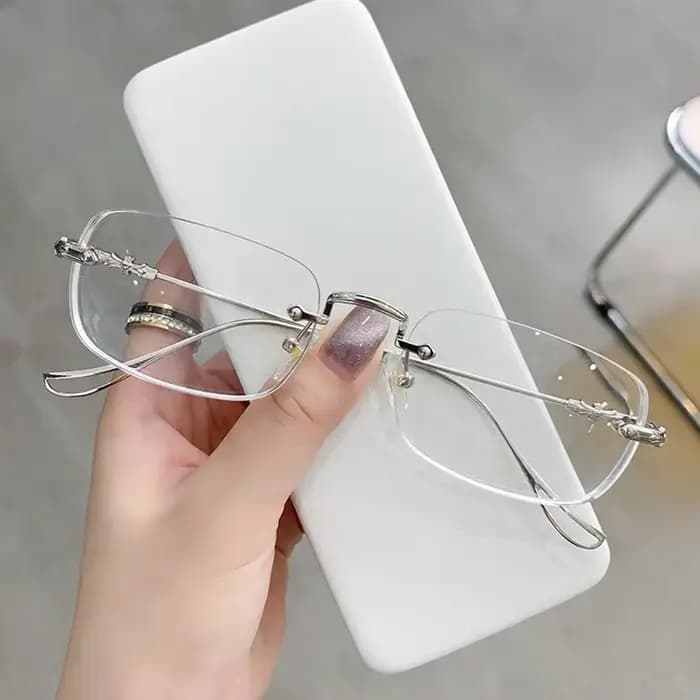 Lunettes carrées sans monture en métal léger pour femmes, style vintage rétro, verres transparents d