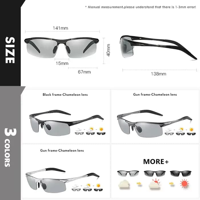 CoolPandas lunettes de soleil photochromiques hommes polarisées sans monture Sport de plein air lune