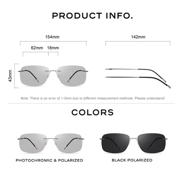 CAPONI – lunettes de soleil carrées pour hommes, verres photochromiques polarisés sans bords, Design