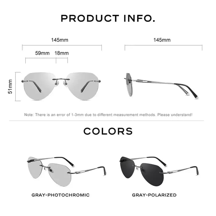 CAPONI lunettes de soleil sans monture pour hommes polarisées photochromiques UV400 lunettes de sole