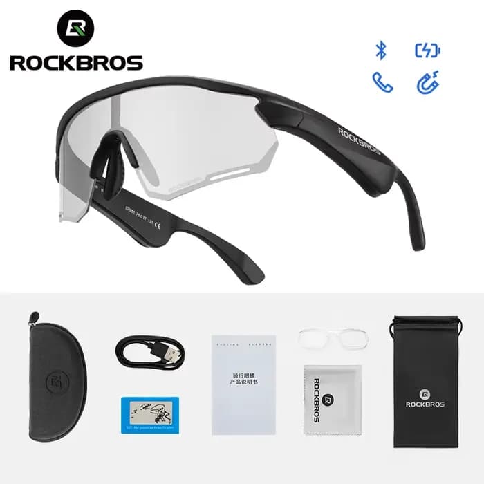 ROCKBROS lunettes de cyclisme sans fil Bluetooth 5.2 lunettes de soleil polarisées casque téléphone 