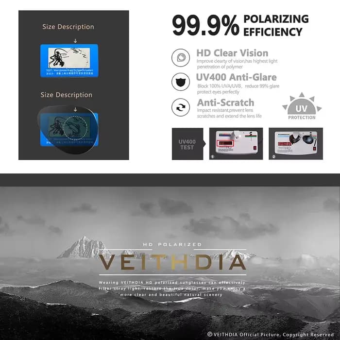 VEITHDIA-Lunettes de soleil vintage polarisées pour homme et femme, verres carrés en nylon, style ré