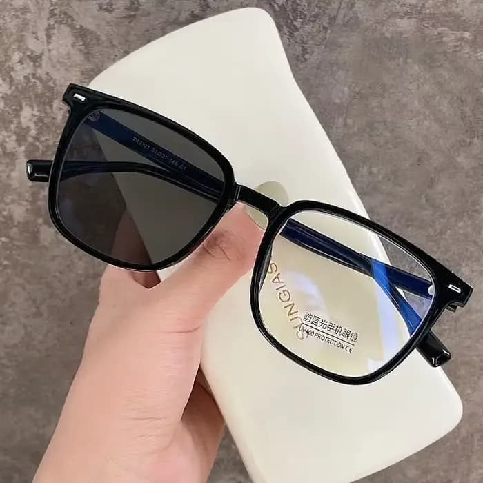 Lunettes de soleil photochromiques pour hommes, carrées, noires, monture épaisse, Anti-lumière bleue