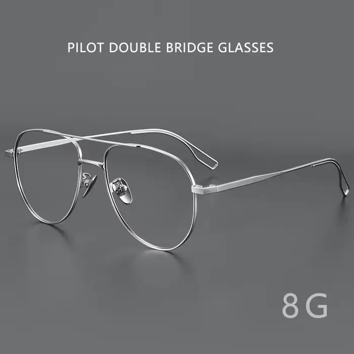 Mode rétro pilote Double pont lunettes Ultra léger pur titane lunettes optique montures de Prescript