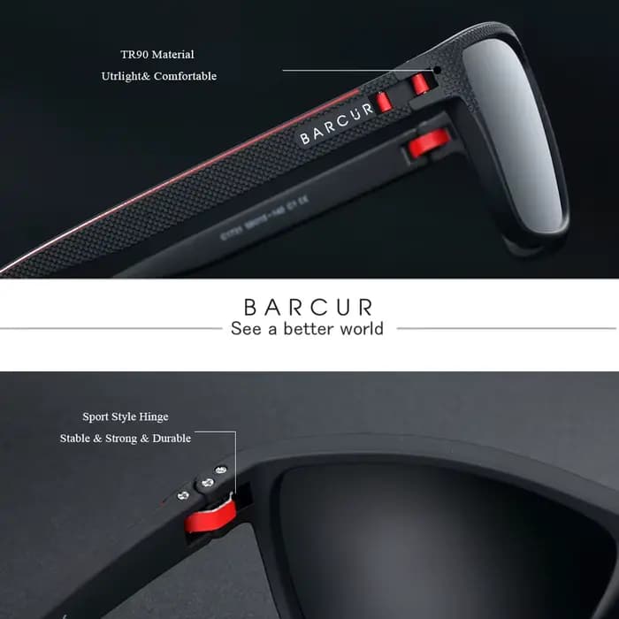 BARCUR sport lunettes de soleil pour hommes polarisées pêche voyage TR90 léger lunettes de soleil lu