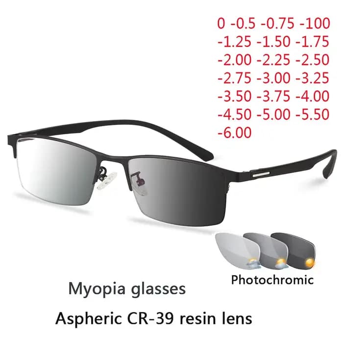 Lunettes photochromiques pour hommes et femmes, lunettes de myopie, lunettes finies pour étudiants, 
