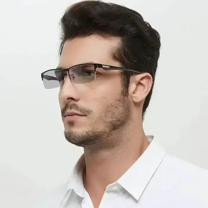 Lunettes de lecture photochromiques à demi-monture en métal pour hommes, Anti-lumière bleue, lunette