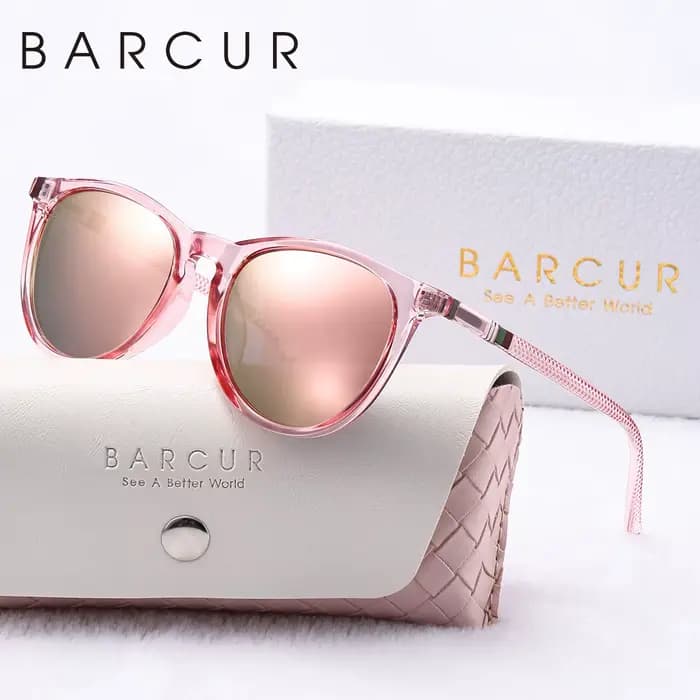 BARCUR-Lunettes de soleil polarisées roses pour femmes, lunettes de soleil de voyage, cadre rond PC,