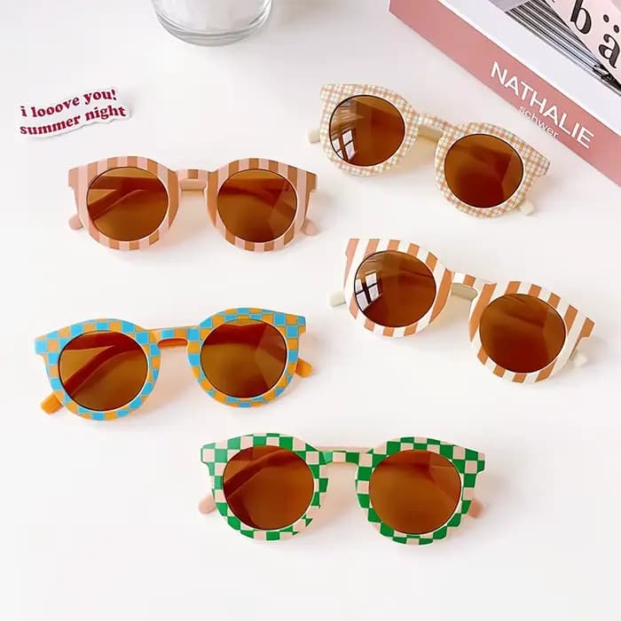 Nouveaux enfants Vintage givré rond extérieur Protection solaire lunettes de soleil bébé filles acry