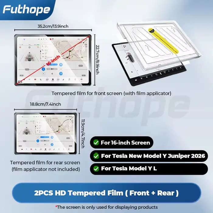 Futhope Lot de 2 films de protection d'écran en verre trempé HD pour Tesla Model Y 2026 Juniper Mode
