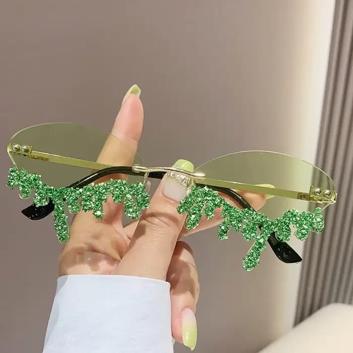 Lunettes de soleil sans monture en diamant pour femme, marque de luxe, avec strass, forme larme sexy