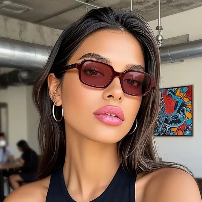 Lunettes de protection nouvelles petites lunettes de soleil rectangulaires femmes mode lentille colo