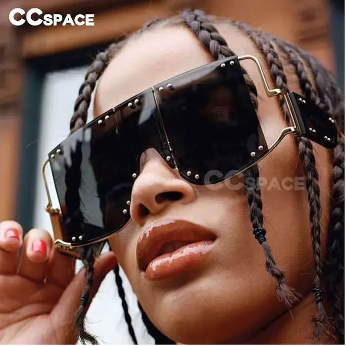 Lunettes de soleil carrées à rivets en métal pour hommes et femmes, surdimensionnées, miroir, nuance