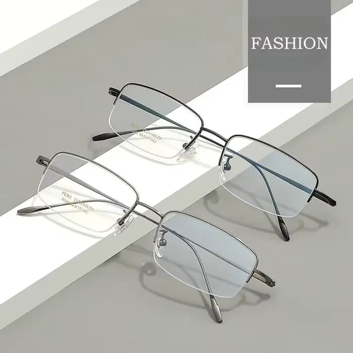 YIMARUILI Ultra-léger affaires luxe optique-lunetterie rétro carré pur titane Prescription demi-mont