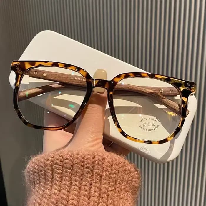 Lunettes Vintage pour myopie, grande monture, Grain de bois, TR, Anti-lumière bleue, Anti-douleur, h