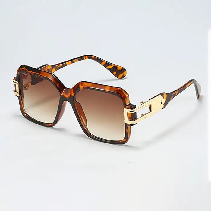 Lunettes de soleil vintage à motifs léopard pour femmes, verres carrés avec accents dorés bruns