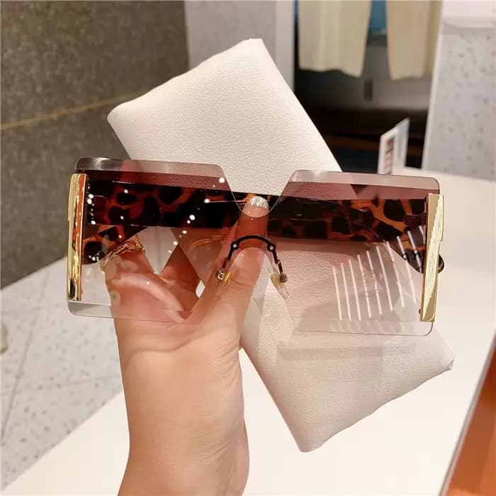 Lunettes de soleil surdimensionnées sans bords pour femmes, Vintage, dégradé de thé, Cool, résistant