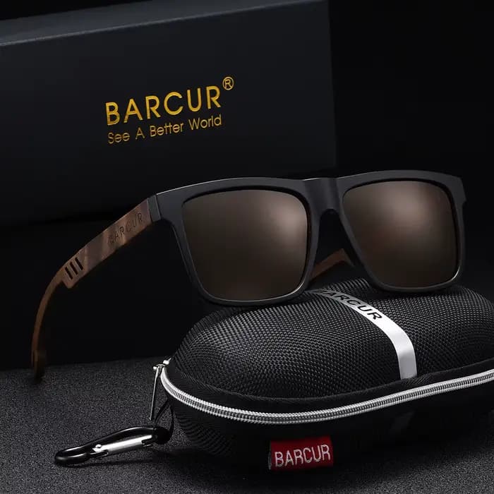 BARCUR-Lunettes de soleil polarisées rétro pour hommes et femmes, plein cadre, carré, 216.239.Wood M