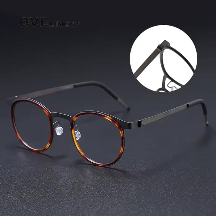 Monture de lunettes en titane pur pour hommes, Design de marque, en métal, Vintage, rondes, sur Pres