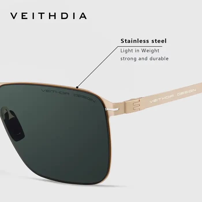 Lunettes de soleil carrées pour hommes de marque VEITHDIA, en acier inoxydable, verres en nylon haut