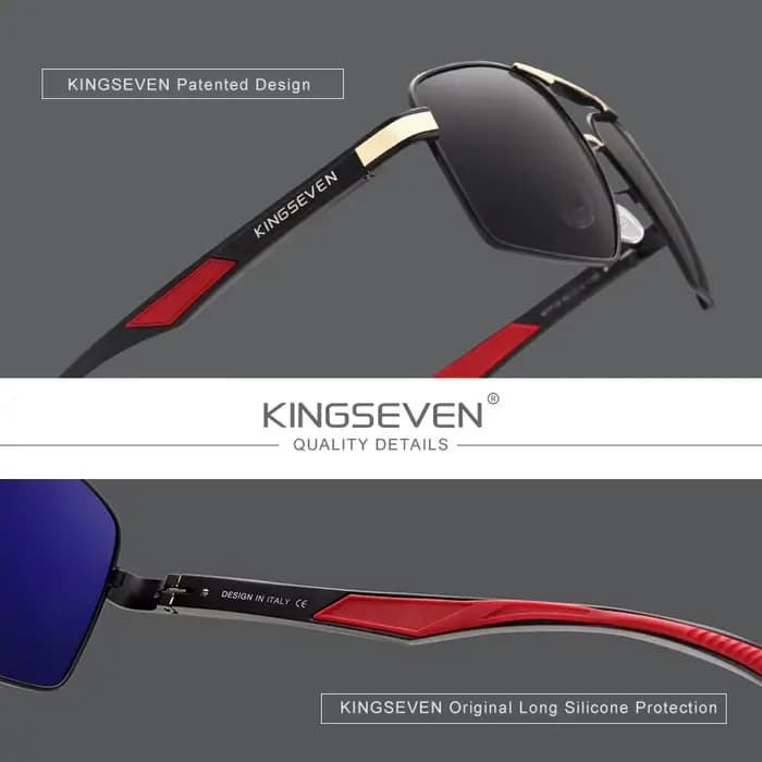 Lunettes de soleil polarisées KINGSEVEN pour homme, monture en aluminium, branches rouges design, ve