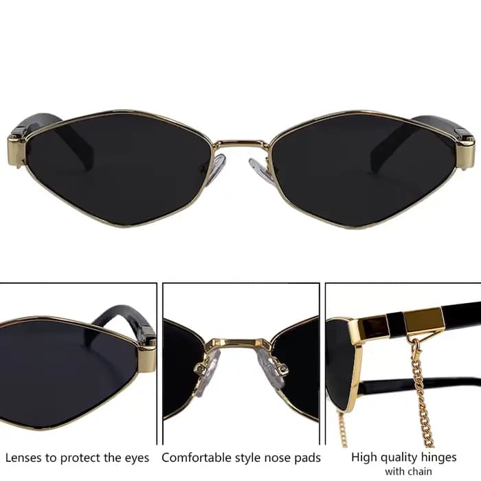 Lunettes de soleil hexagonales à petite monture avec chaîne pour femme 2026 – Marque de luxe vintage