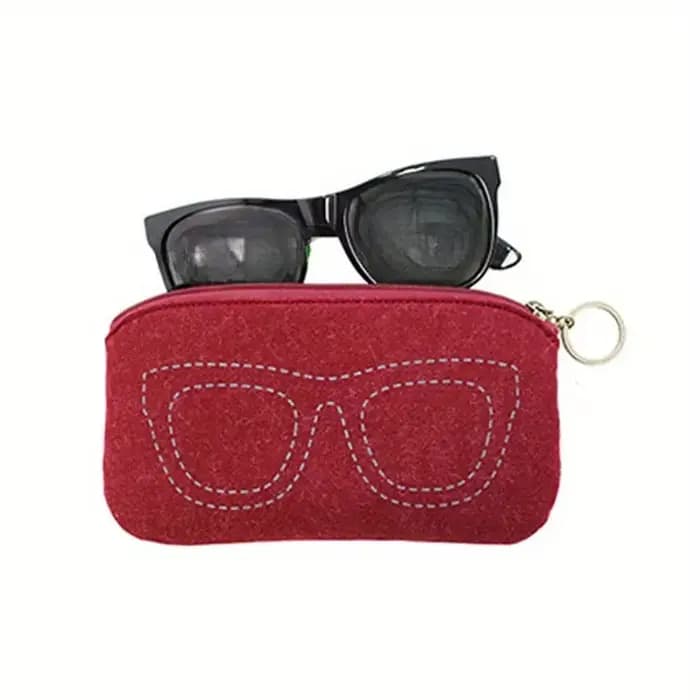 Poudres de lunettes en feutre doux, fermeture à glissière, étui à lunettes portable avec porte-clés,