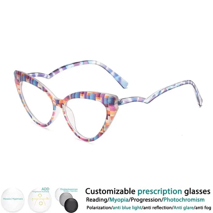 Lunettes œil de chat colorées pour femmes, mode arc-en-ciel classique, Anti-lumière bleue, verres tr