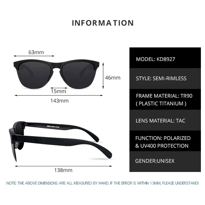 KDEAM Lifestyle – lunettes de soleil polarisées pour hommes et femmes, monture semi-sans monture TR9