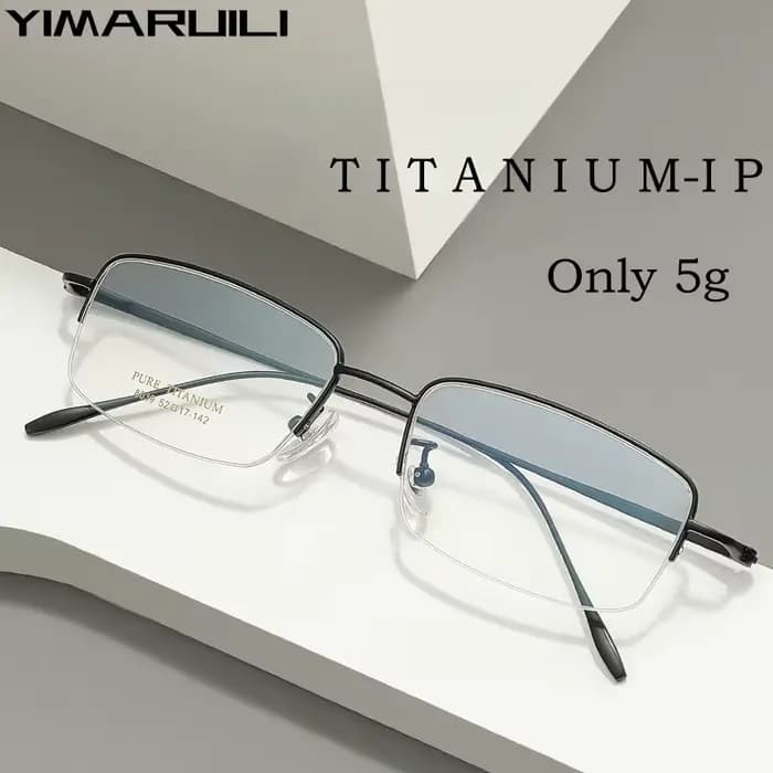 YIMARUILI Ultra-léger affaires luxe optique-lunetterie rétro carré pur titane Prescription demi-mont
