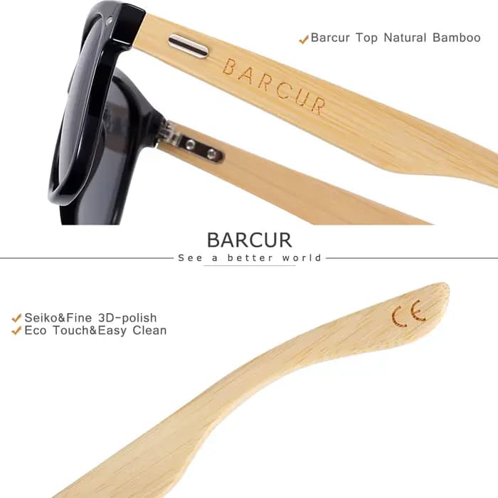 BARCUR lunettes polarisées hommes bambou bois lunettes de soleil femmes mode miroir lunettes de sole