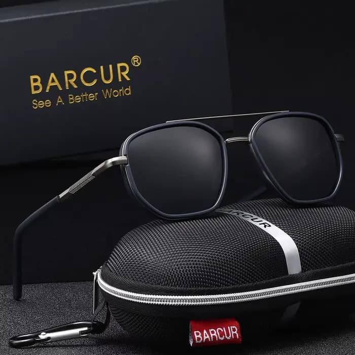 BARCUR-Lunettes de soleil polarisées pour homme, monture polygone, lentille TAC, design rayé délicat