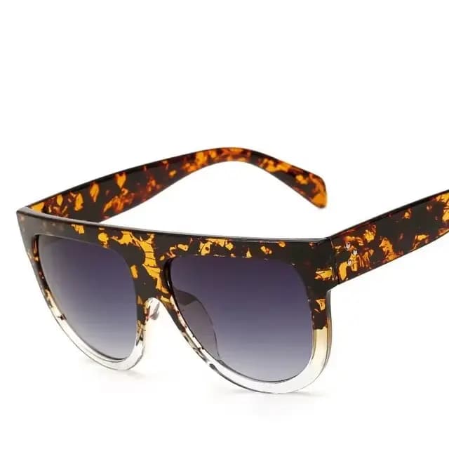 Lunettes de soleil léopard noir à la mode, grandes lunettes de soleil Vintage à dessus plat pour fem