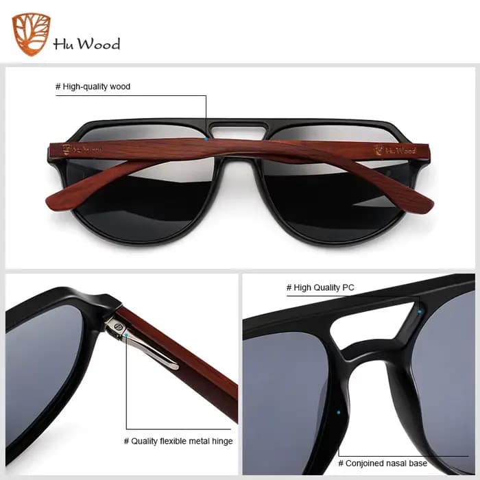 HU WOOD lunettes de soleil polorisées hommes marque de luxe lunettes Vintage nouveau Design bois pil