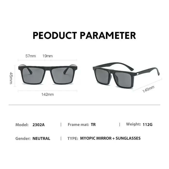 VCKA-Lunettes de soleil carrées polarisées pour hommes et femmes, lunettes de myopie, clip magnétiqu