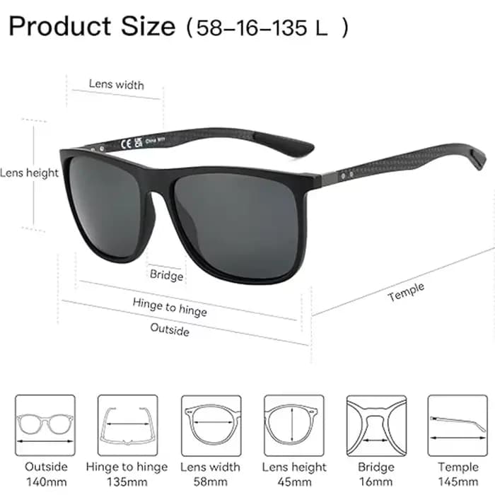 ZENOTTIC lunettes de soleil polarisées carrées pour hommes lunettes de soleil ultralégères en Fiber 
