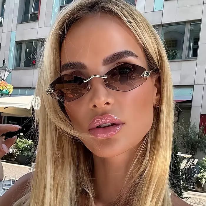 Lunettes de soleil à bord coupé sans cadre, personnalisées en forme de diamant, léopard, résistantes