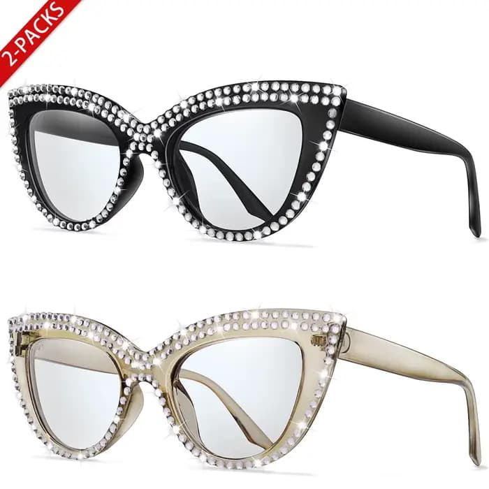2 paires de lunettes œil de chat pour femmes, décorées de diamants, Streetwear tendance, pour fête, 