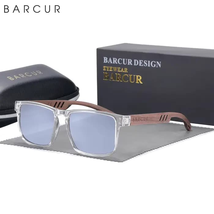 BARCUR-Lunettes de soleil carrées polarisées en bois, design original, marque de luxe, accessoires d