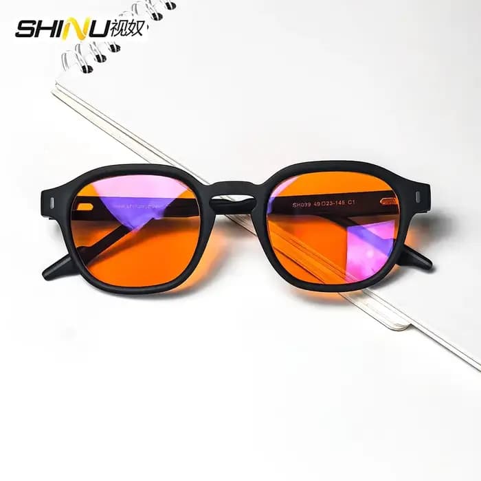 SHINU Anti lumière bleue lunettes dormir mieux lentilles rouges pour hommes lentille Orange lunettes