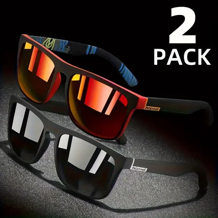 Lunettes de soleil polarisées carrées, 2 pièces, Anti-éblouissement, pour fête d'été, vacances, voya