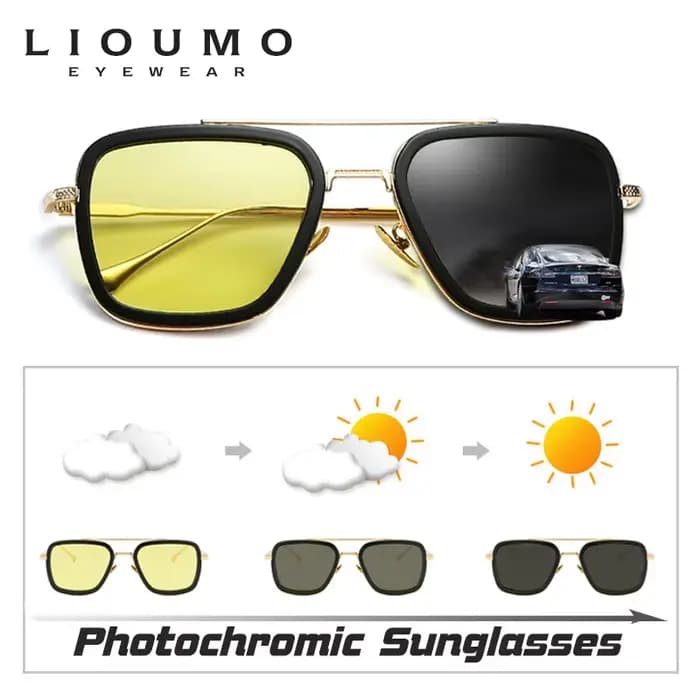 LIOUMO – lunettes de soleil polarisées et photochromiques Tony Stark pour hommes et femmes, lunettes