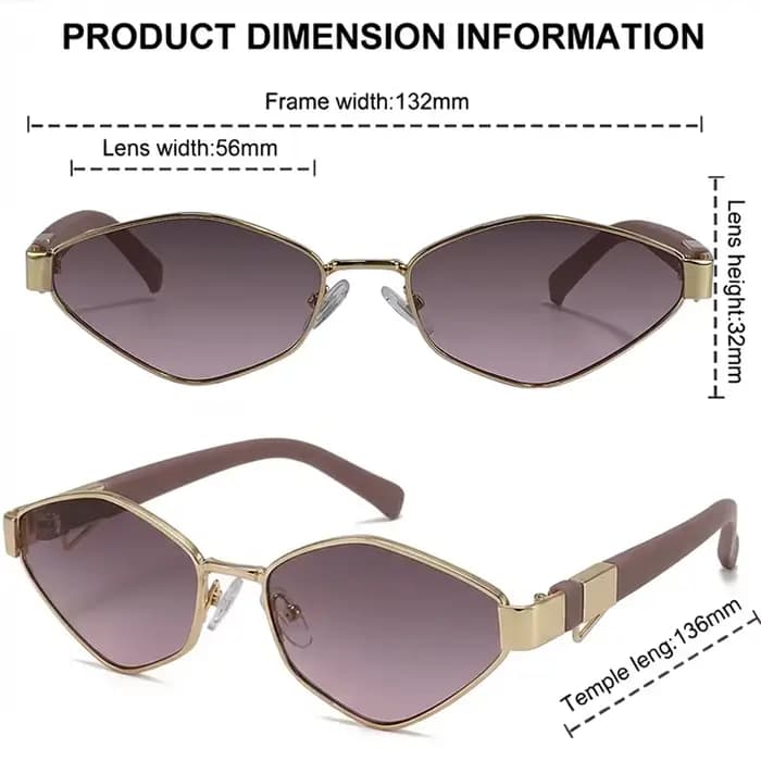 Lunettes de soleil hexagonales à petite monture avec chaîne pour femme 2026 – Marque de luxe vintage