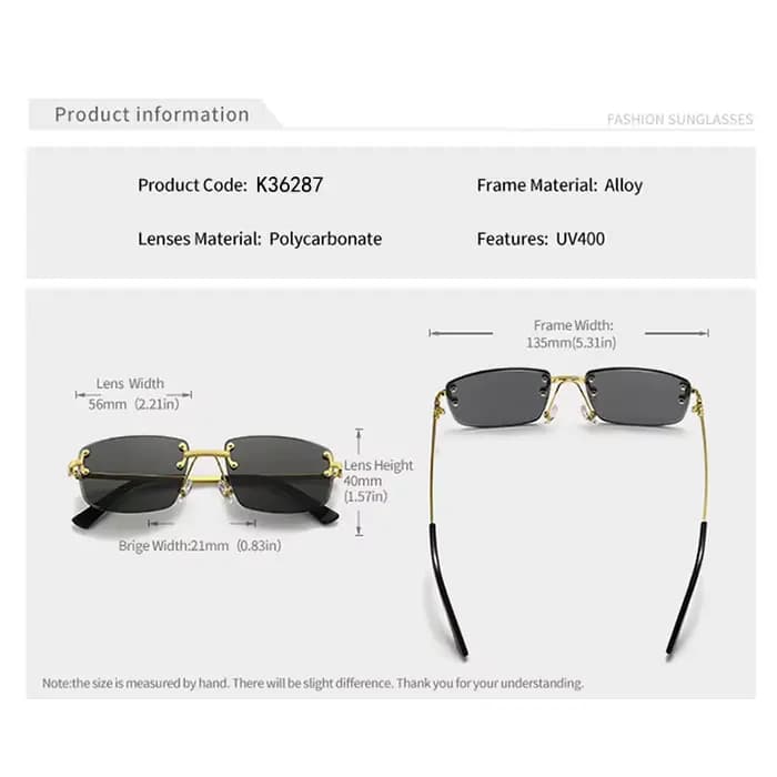 HBK-Lunettes de soleil carrées sans monture pour homme, verres dégradés bleus, métal de qualité supé